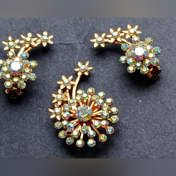 Aurora Borealis Shooting Star Brooch and Earrings Set - Picture 1 of 6